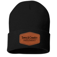 TOWN & COUNTRY LEATHER PATCH SOLID CUFF BEANIE | TCIMP