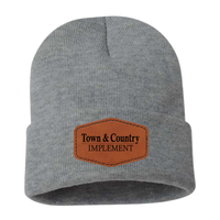 TOWN & COUNTRY LEATHER PATCH SOLID CUFF BEANIE | TCIMP