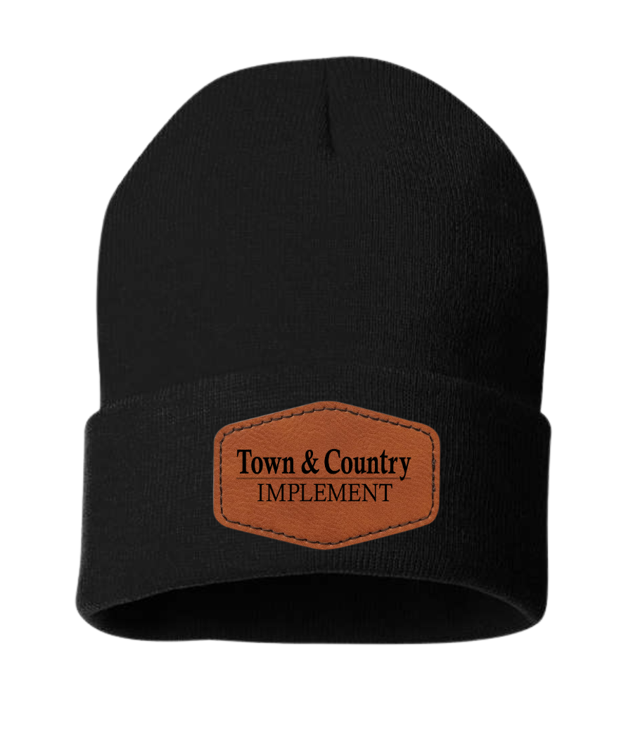 TOWN & COUNTRY LEATHER PATCH SOLID CUFF BEANIE | TCIMP
