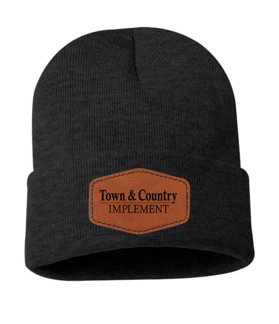 TOWN & COUNTRY LEATHER PATCH SOLID CUFF BEANIE | TCIMP