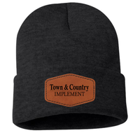TOWN & COUNTRY LEATHER PATCH SOLID CUFF BEANIE | TCIMP