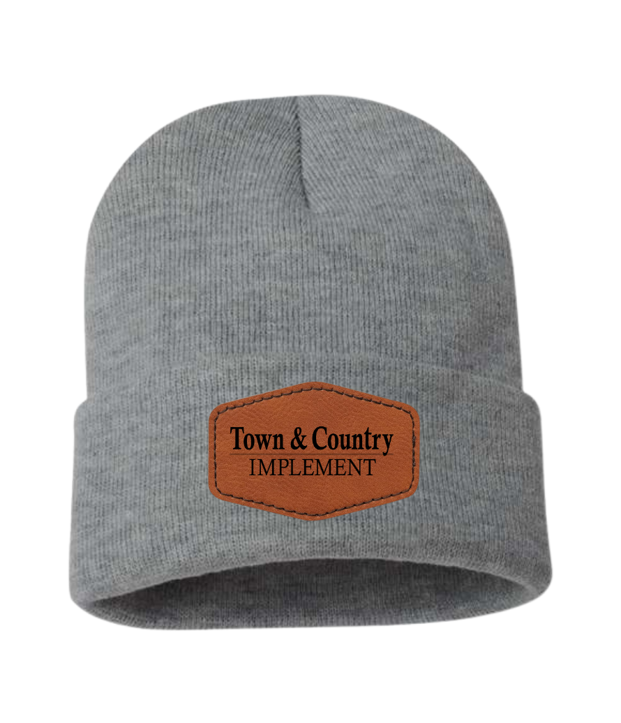 TOWN & COUNTRY LEATHER PATCH SOLID CUFF BEANIE | TCIMP